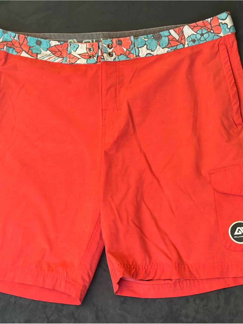 Men's Red Swim Trunks with Floral Waistband